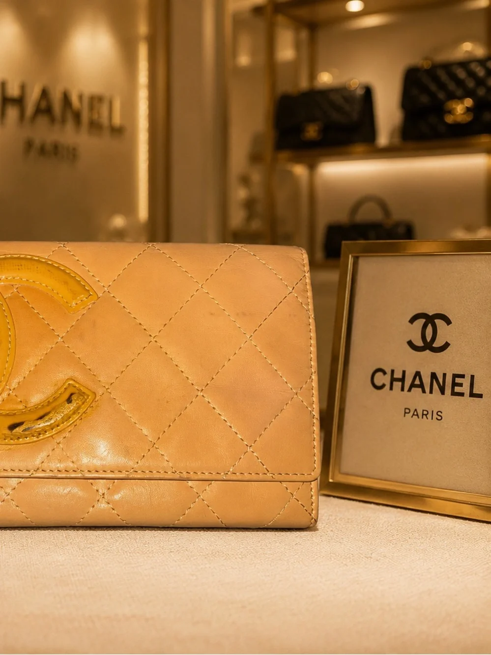 CHANEL Calfskin Quilted Cambon CC Wallet – Yellow Beige with Gold CC Accents